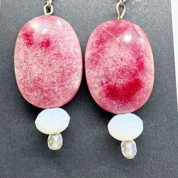 sterling silver pink rhodochrosite Faceted Stone Large Dangle Earrings - Picture 8 of 8
